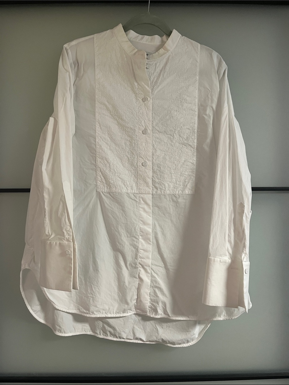 COS White Long-Sleeve Button Front Pintuck Blouse
